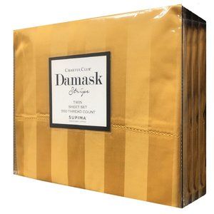 new SAFFRON STRIPE Charter Club Damask 550 TC 100% Cotton TWIN Sheet Set